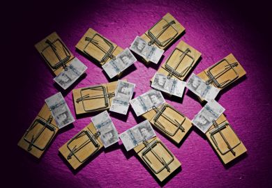  British pounds notes in mousetraps to illustrate For university leaders, a little economics can be a dangerous thing