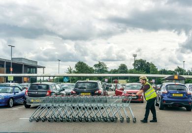 Collecting trolleys from a supermarket car park Collecting trolleys from a supermarket car park to illustrate Maintenance loan only covers half of students’ real living costs