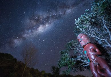 A Maori carving under the Milky Way at Omaha, New Zealand to illustrate Academics investigated over Ma¯ori knowledge letter