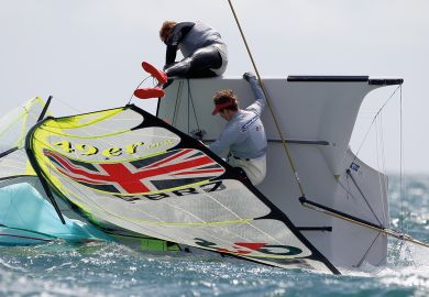 Stevie Morrison and Ben Rhodes of Great Britain capsize during a Class race  in Weymouth, England. Stevie Morrison and Ben Rhodes of Great Britain capsize during a Class race  in Weymouth, England to illustrate Redundancy bad practice ‘widespread’ across UK universities