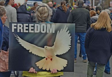 Supporters of Counterspin, a freedom of speech organisation, protest outside the Christchurch Court House, New Zealand  Supporters of Counterspin, a freedom of speech organisation, protest outside the Christchurch Court House, New Zealand to illustrate New Zealand ‘has a problem’ with academic freedom