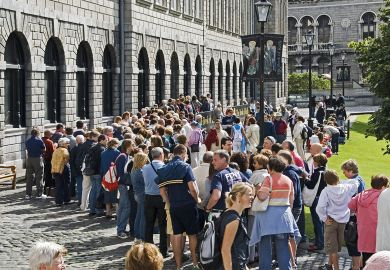 People queuing outside the Old library at Trinity college, Dublin People queuing outside the Old library at Trinity college, Dublin to illustrate Trinity College Dublin students ‘frustrated’ by tourist crowds