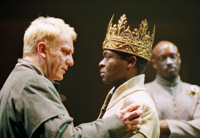 David Oyelowo (King Henry VI), Geff Francis (Earl of Warwick) in HENRY VI part iii by Shakespeare at the Swan Theatre to illustrate Ethnic minority leaders upholding white supremacy, says professor