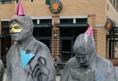 The sculpture 'Waiting for the Interurban' in the Fremont area of Seattle, Washington, USA.