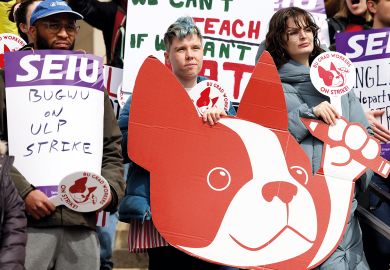 Boston University graduate worker students are striking in Boston, MA to illustrate US university suggests AI could help ‘offset’ striking instructors