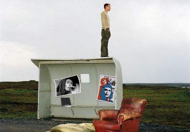 Montage of a man standing on top of an empty bus stop with an arm chair and sleeping bag Montage of a man on top of an empty bus stop with an arm chair and sleeping bag to illustrate How can we address the student housing crisis?