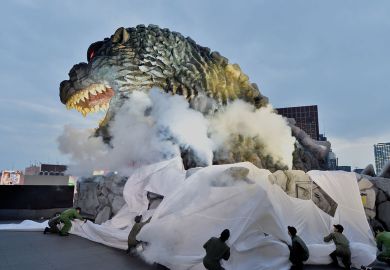 Godzilla head is displayed during the official unveiling ceremony in Tokyo Godzilla head is displayed during the official unveiling ceremony in Tokyo to illustrate Can Japan’s ¥10tn excellence drive revamp its research?