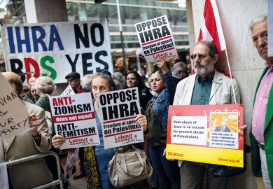 Protestors outside a meeting to decide on the party's new antisemitism definition Protestors outside a meeting to decide on the party's new antisemitism definition to illustrate HRA antisemitism definition ‘undermining academic freedom’