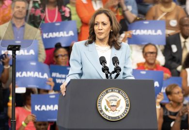  President Kamala Harris speaks during a campaign rally in Atlanta, to illustrate Black colleges face contrasting prospects under Trump and Harris 