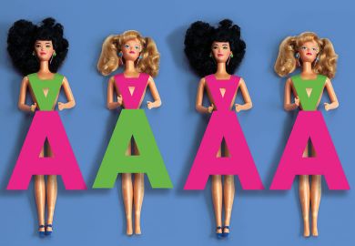 Four Barbie dolls wearing outfits out of the letter A Four Barbie dolls wearing outfits out of the letter A to illustrate Assessment just damages everyone involved. I’m giving all my students As