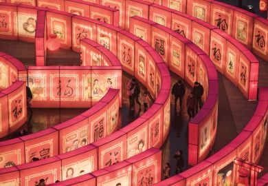  Chinese people walk in a maze at the Tang Paradise Park in Xian