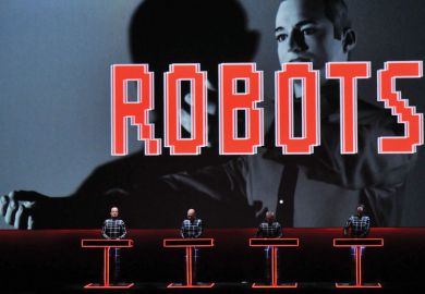 Ralf Hutter, Henning Schmitz, Fritz Hilpert and Falk Grieffenhagen, of German electronic pioneers Kraftwerk, perform live on stage during the first night of their Catalogue retrospective at the Tate Modern Turbine Hall