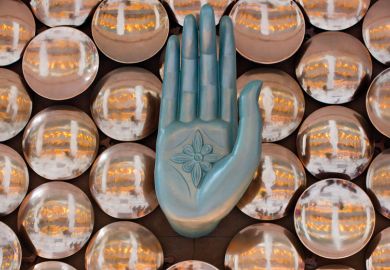 An indian mudra, a finger gesture, at New Delhi Indira Gandhi International Airport to illustrate More foreign academics report being denied entry to India