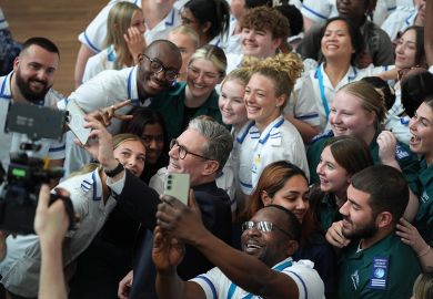 Labour leader Keir Starmer takes a selfie with students  in Worcester, United Kingdom Labour leader Keir Starmer takes a selfie with students  in Worcester, United Kingdom to illustrate University staff overwhelmingly back Labour – with reservations