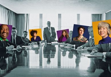 Montage of members of the board all turn to face the camera during a board meeting some have different diversity heads over them Montage of members of the board all turn to face the camera during a board meeting some have different diversity heads over them to illustrate In difficult times, v-cs and executives need more diverse boards to lean on