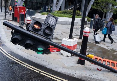 Traffic lights have been knocked over on Leadenhall in the City of London Traffic lights have been knocked over on Leadenhall in the City of London to illustrate International students bear brunt of marking crisis