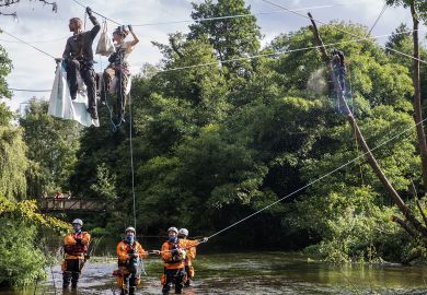 People sitting on a line above the river Colne seeking to protect an ancient alder tree with ree surgeons working to cut the trees down People sitting on a line above the river Colne seeking to protect an ancient alder tree with ree surgeons working to cut the trees down to illustrate European partners ‘won’t hold grudges’ despite Horizon impasse