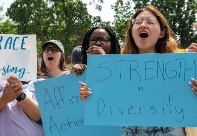 Protest at Harvard University in Cambridge, Massachusetts on July 1, 2023. The US Supreme Court on June 27 banned the use of race and ethnicity in university admissions as described in the article