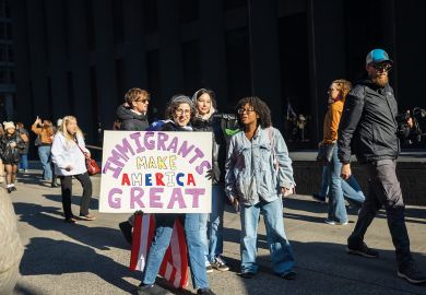 Detractors of President-elect Donald Trump protest against his planned immigration policies Detractors of President-elect Donald Trump protest against his planned immigration policies to illustrate Colleges on defensive as Trump stirs international student fears