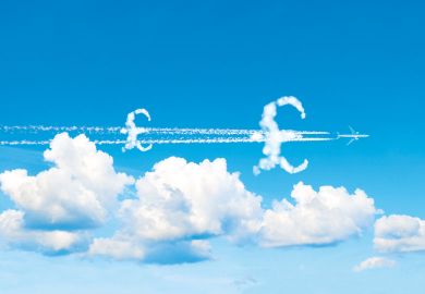 Montage of plane flying with £ symbol clouds Montage of plane flying with £ symbol clouds to illustrate We need cash incentives  to shrink carbon footprints