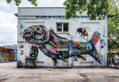 Berlin-Friedrichshain RAW Gelande.BIMM Music Institute building with street art by Louis Masai  for UK’s for-profit college heads pocket bumper pay deals