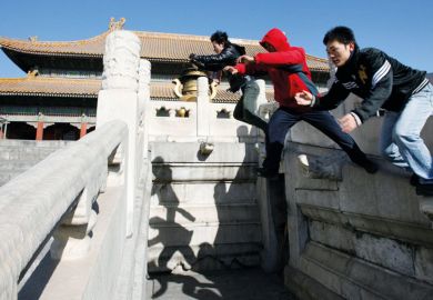 Parkour  jump at the Forbidden City in Beijing to illustrate Top Chinese universities trial three-year bachelor’s degrees