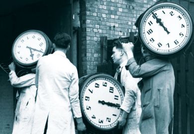 Workers carrying large clocks Workers carrying large clocks as Traditional three-hour university exams may soon be a thing of the past as leading UK institutions eye a switch to online and more “authentic” forms of assessment