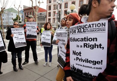 Demonstrators protest outside of the U.S. 9th Circuit Court of Appeals  to illustrate California legacy admissions ban is signal, but no silver bullet