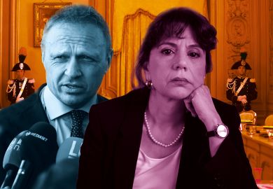 Montage of Donatella Di Cesare and Francesco Lollobrigida in front of the hearing room at the Constitutional Court in Rome Montage of Donatella Di Cesare and Francesco Lollobrigida in front of the hearing room at the Constitutional Court in Rome