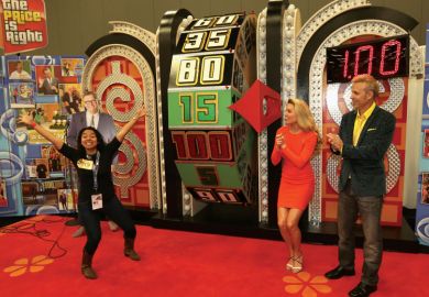 "The Price is Right" game show with money wheel and contestant to illustrate bottom line: should hiring figures steer course funding?