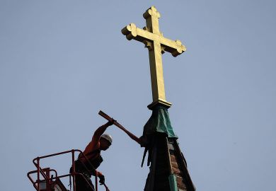 Workers began the process of removing the steeple of the Faith Lutheran Church Workers began the process of removing the steeple of the Faith Lutheran Church to illustrate Doubts over future for US’ Christian colleges amid closures