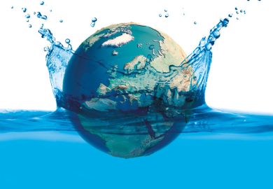 Globe splashing water as a metaphor for Scholars from the Global South must be helped to make a splash