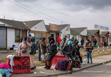 Refugees mostly students of Ukrainian universities are seen at the Medyka pedestrian border crossing Refugees mostly students of Ukrainian universities are seen at the Medyka pedestrian border crossing to illustrate Overseas students still in Ukrainian limbo after two years of war