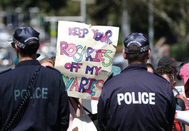 Activists held a protest against the Day of The Unborn Child at St Marys Cathedral, Sydney to illustrate Australian university makes A$1m pay off