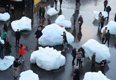 Blocks of melting ice exhibit outside Tate Modern, London  Blocks of melting ice exhibit outside Tate Modern, London  to illustrate Admissions ‘sea change’ leaves thousands without university place