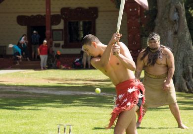 Maori men playing cricket at Waitangi New Zealand