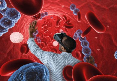 Montage of a person looking at streptococcus in blood to illustrate Immersive technology’s potential to transform education is enormous