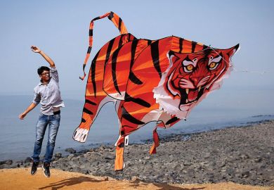 A participant flies a tiger shaped kite during the International Kite Festival in Mumbai  A participant flies a tiger shaped kite during the International Kite Festival in Mumbai