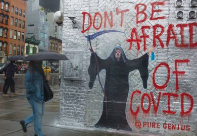 An anti-Trump mural decorates a wall as New Yorkers remain worried about a return of the COVID-19 pandemic in the city
