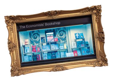Montage of a book shop window inside a gold picture frame Montage of a book shop window inside a gold picture frame