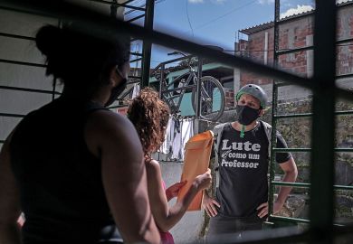 man delivers envelope with a  face mask on