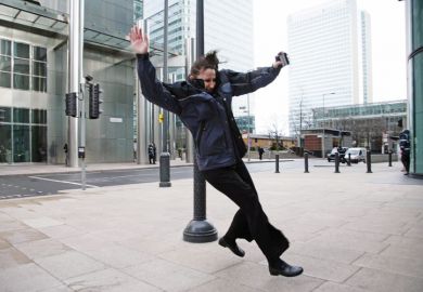Woman caught in gust of wind