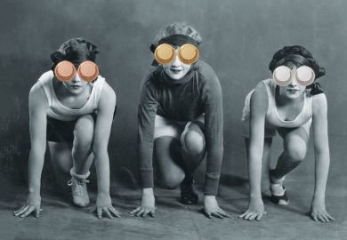 Women in starting position for race Women in starting position for race