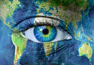 A map of the world with an eye in the centre A map of the world with an eye in the centre