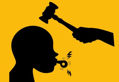 Illustration of person blowing a whistle with someone holding a gavel above his head to illustrate Science whistleblowers need better support – and I should know