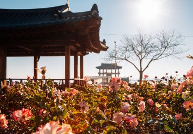 Yeongildae traditional pavilion and rose garden in Pohang, South Korea