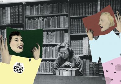 Young female student reading and studying in library