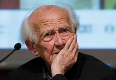 Zygmunt Bauman with hand over mouth
