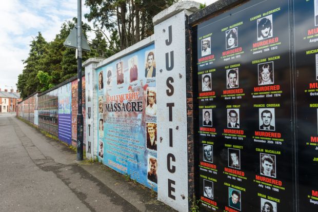 A memorial wall along Beechmount Avenue in Belfast, dedicated to Catholics killed during the Troubles