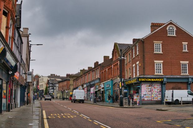 A view of Wallgate in Wigan, Lancashire, England, UK. The railway station Wigan Wallgate is on this road, which leads down to the canal and building known as Wigan Pier.